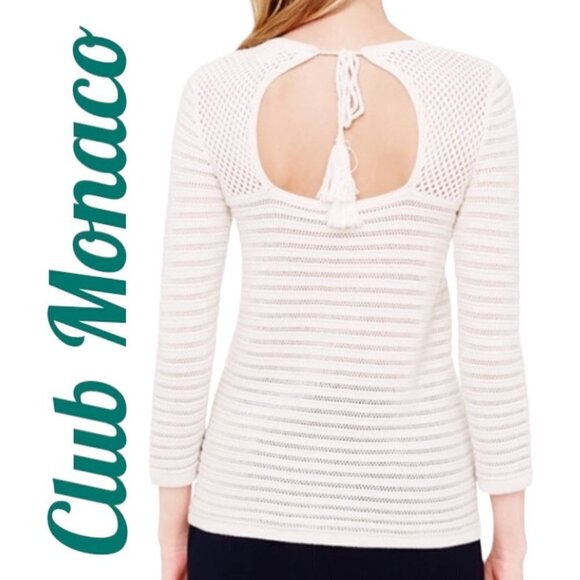 CLUB MONACO Tallulah Silk Blend Beige Open Back High Low Sweater, Size Small - Picture 4 of 11